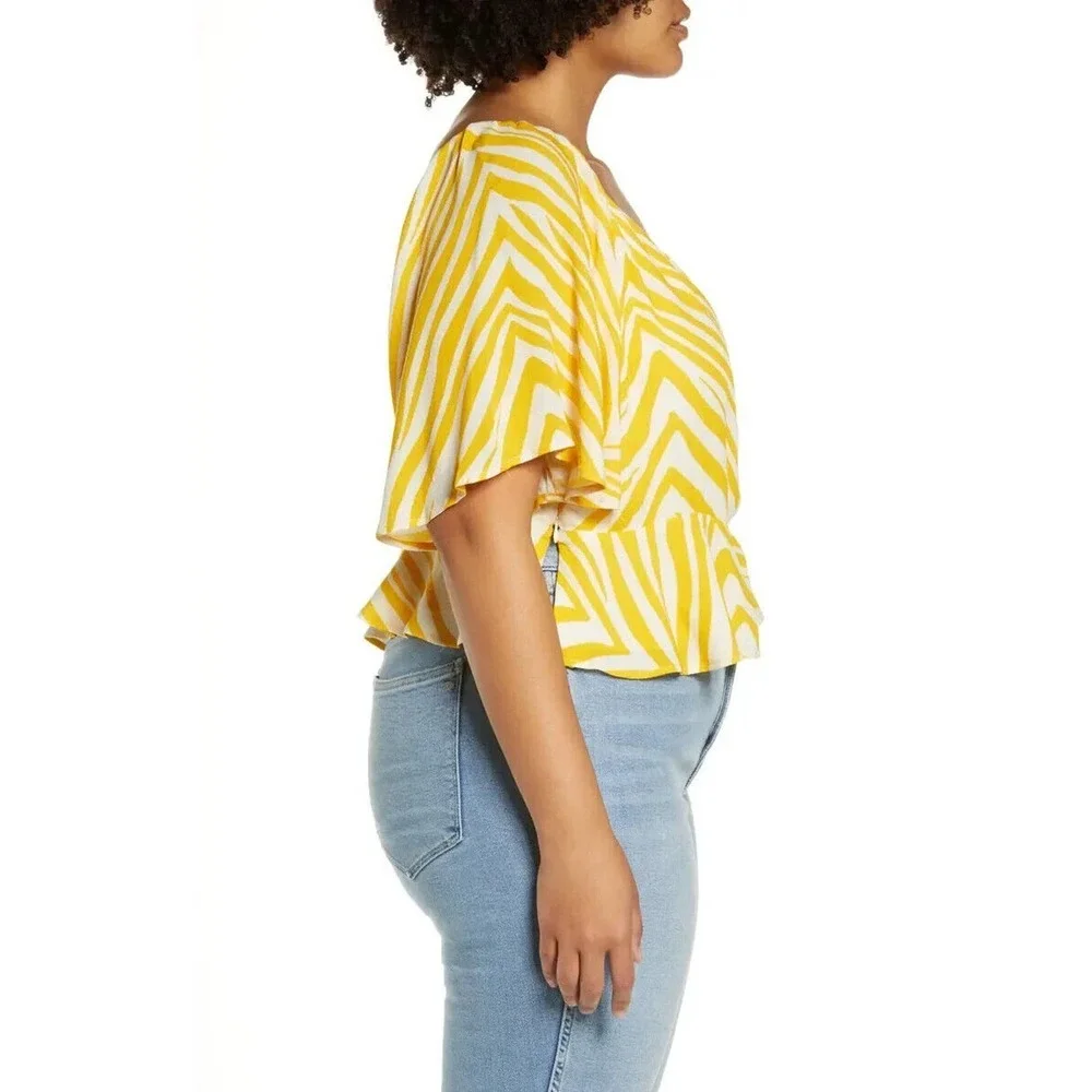 ✨2/$20 11 HONORÉ Fatima Zebra Stripe Cotton Peplum Top Yellow 11 HONORE 12W 12 - Picture 11 of 12